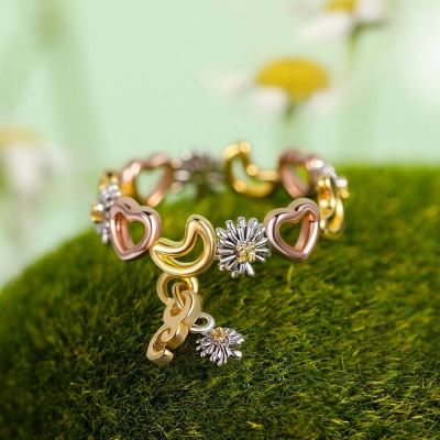 Personalized Initial Moon & Flower Ring Daisy Ring