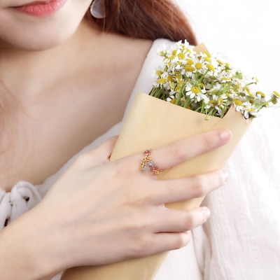 Personalized Initial Moon & Flower Ring Daisy Ring