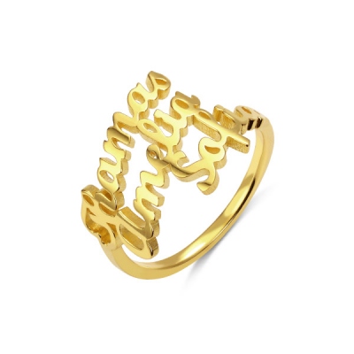 Personalized 3 Names Ring in Gold
