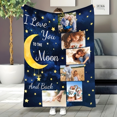 Personalized Photos Night Sky Theme Blanket, Flannel/Sherpa Throw for Bed Couch, Memory Keepsake, Birthday/Anniversary Gift for Couples/Family/Friends