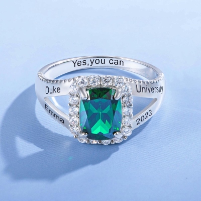 Personalized Birthstone Ring with Name, Mementos Jewelry for High School, Silver/Brass Class Ring, Graduation Gift for Women/Men