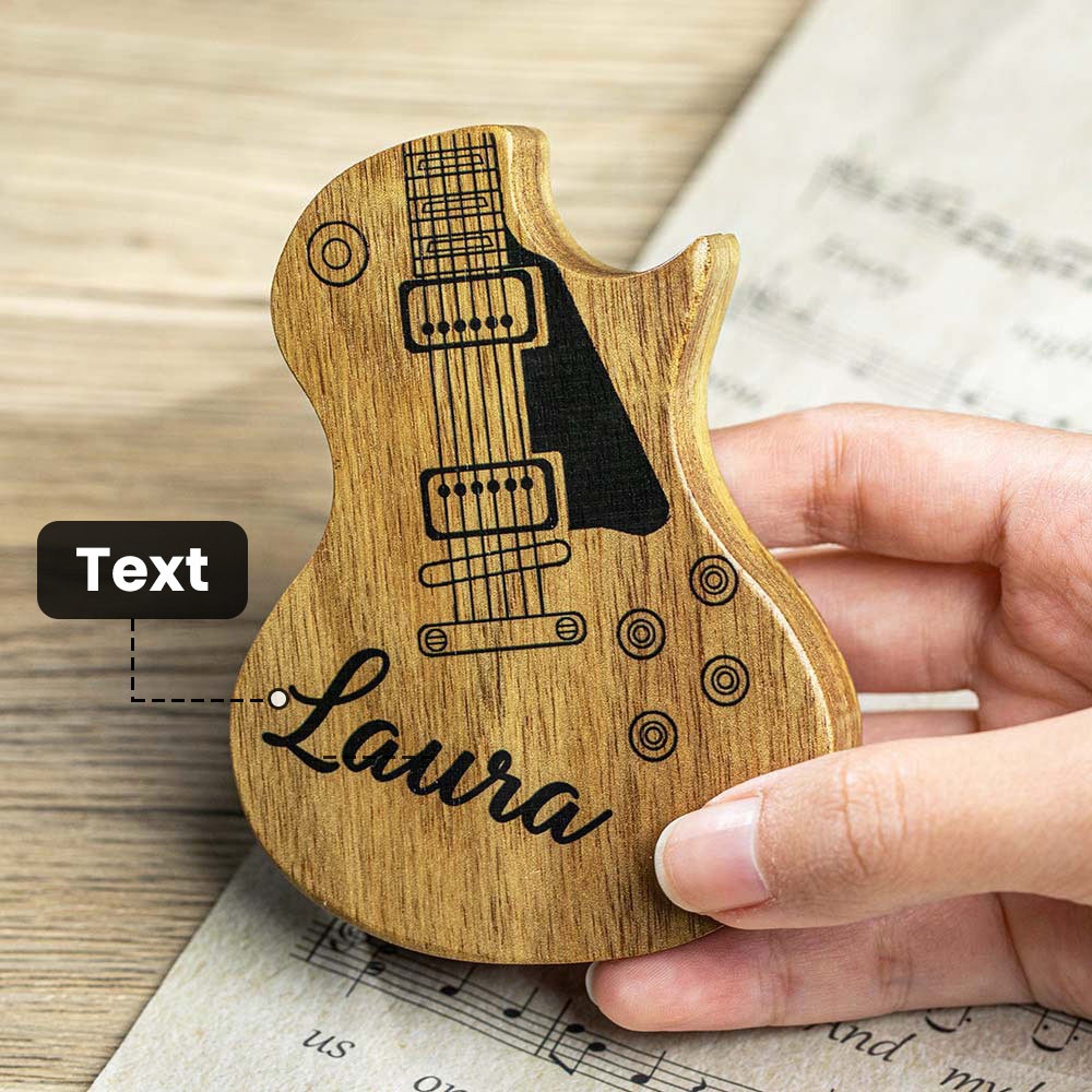 Personalisierte Gitarrenplektren aus Holz mit Aufbewahrungshülle mit Textfoto, Geburtstags-/Abschlussgeschenk für Gitarrenspieler/Musiker