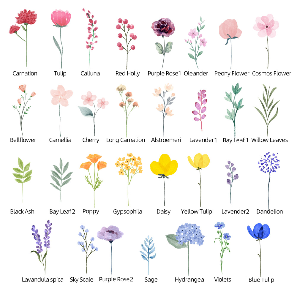 Custom 1-16 Family Watercolor Flowers Horizontal Canvas Print, Frameless Family Flower Painting with Name, Mother's Day/Birthday Gift for Family/Friends