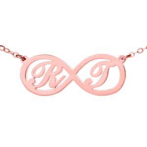 Infinity Necklace with Two Initial Rose Gold Plated 925 Silver
