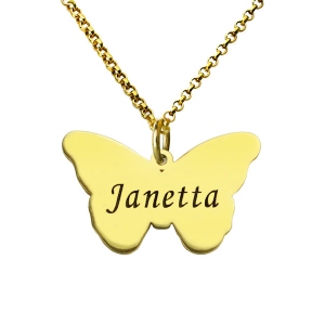 Butterfly Pendant Engraved Name Necklace 18k Gold Plated