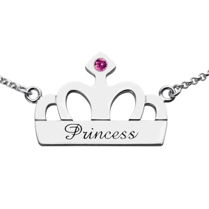 Crown Charm Necklace with Birthstone & Name Sterling Silver