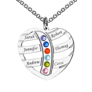 Mom's Necklace With 6 Kids Name & Birthstone In Sterling Silver