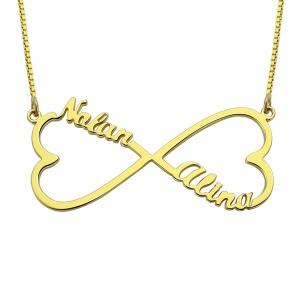 Personalized Infinity 2 Hearts & Names Necklace 18K Gold Plated
