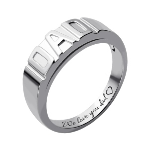 Personalized Men's DAD Ring Platinum Plated Silver