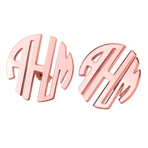 Custom Block Monogram Stud Earrings In Rose Gold