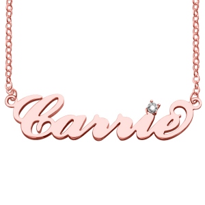 Rose Gold Carrie Name Necklace With Birthstone