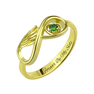 Angel Wing Infinity Heart Ring with Birthstone Gold Plated