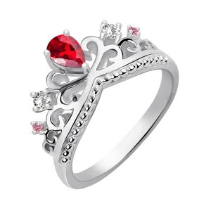 Romantic Birthstones Princess Crown Ring Silver