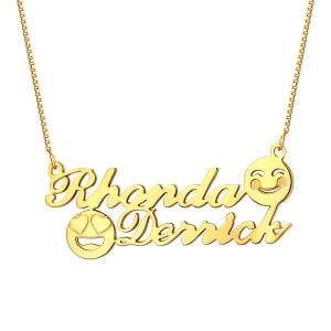 Customized Memorial Initial Double Name Emoji Necklace Sterling Silver in Gold