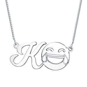 Customized Memorial Initial Emoji Letter Necklace Sterling Silver