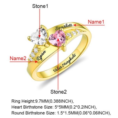 Personalized Heart Birthstone Ring With Engraving In Gold