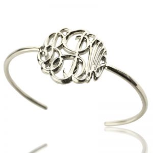Personalized Monogram Bangle Bracelet Hand-painted Silver
