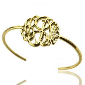 18K Gold Plated Monogram Bangle Bracelet Hand-painted
