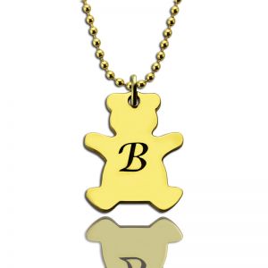 Cute Teddy Bear Initial Charm Necklace 18k Gold Plated