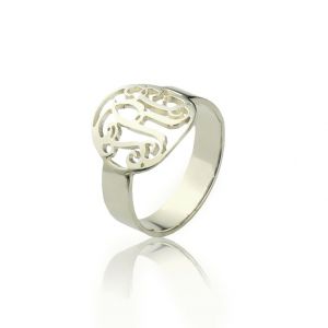 Circle Name Initial Monogrammed Ring Silver -0.59"