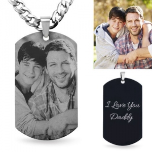 Photo-Engraved Black Titanium Steel Dog Tag Necklace for Father