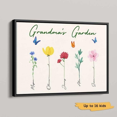 Affiche horizontale personnalisée de fleurs d'aquarelle de famille, impression d'art de mur de plante botanique de décor à la maison de 1-16 fleurs, cadeau de pendaison de crémaillère pour la famille/les amis