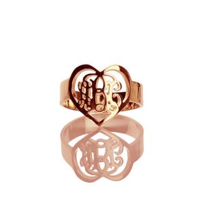 Handmade 3-Initial Monogram Heart Shape Initials Ring Rose Gold