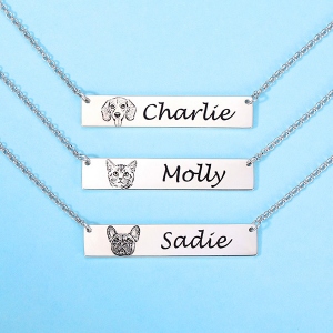 Custom Engraved Pet Photo Bar Necklace Pet Lover Gift