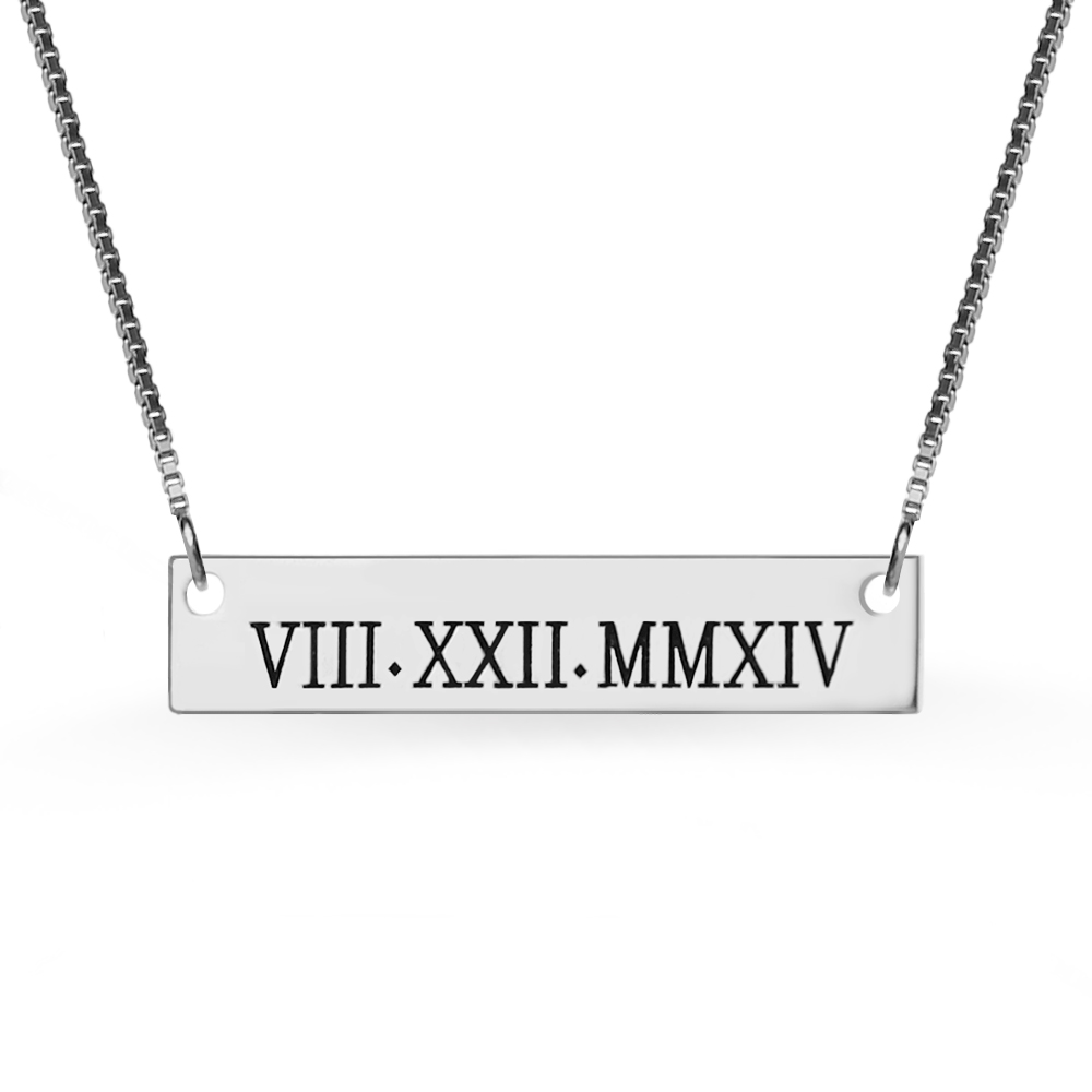 Prata esterlina personalizada da colar da barra do numeral romano