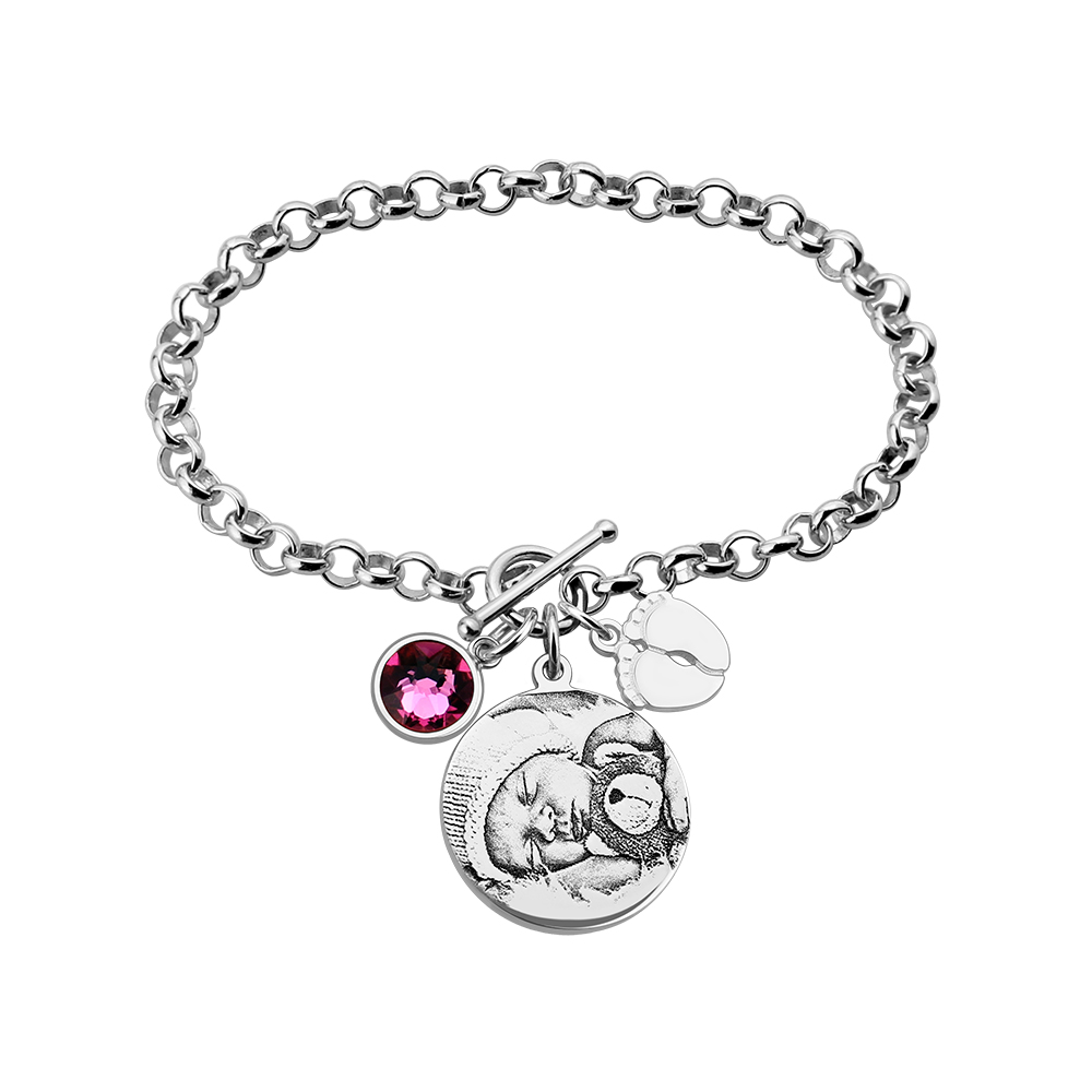 Sterling Silver Photo-Engraved Bracelet for New Mom
