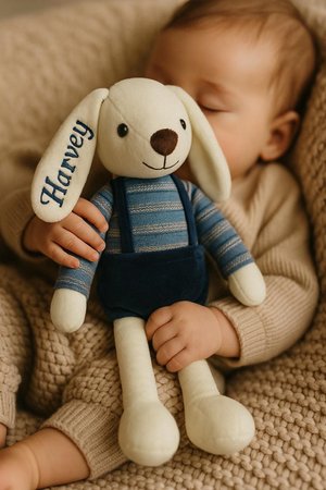 Personalisierter Hase, handgefertigter Plüschhase: Ein liebevolles Geschenk zur Babyparty mit individueller Stickerei. Das beste Babygeschenk