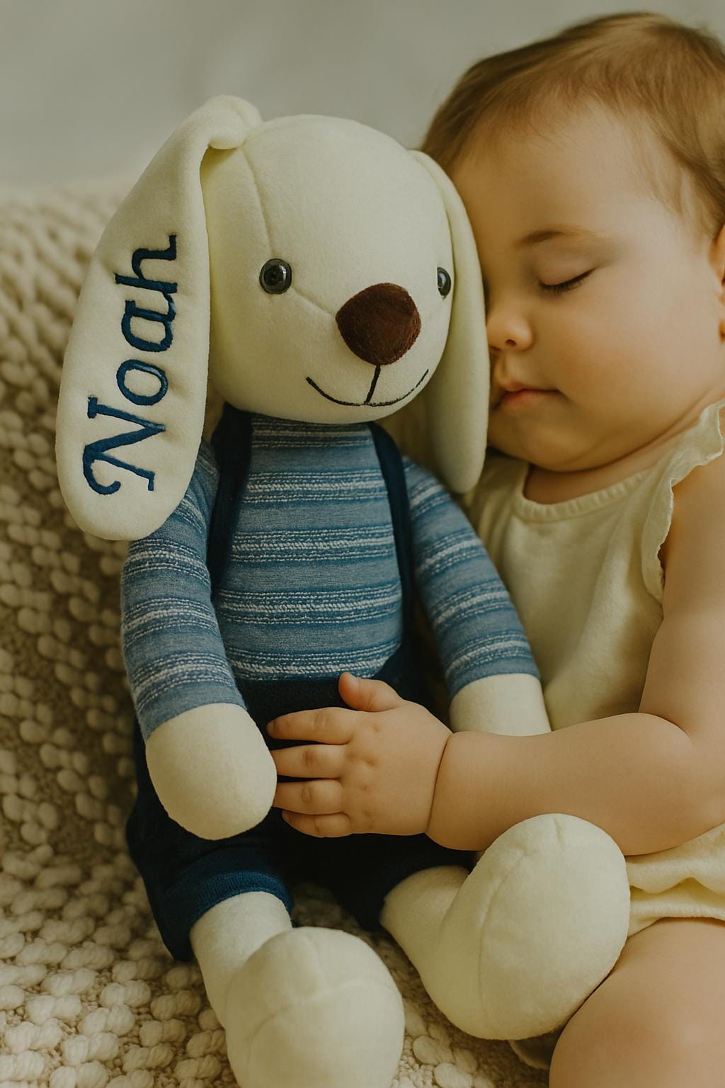 Personalisierter Hase, handgefertigter Plüschhase: Ein liebevolles Geschenk zur Babyparty mit individueller Stickerei. Das beste Babygeschenk