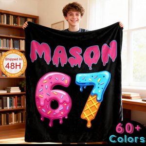 Personalized 67 Ice Cream Drip Name Blanket, Custom Funny Six Seven Gen Meme Gift
