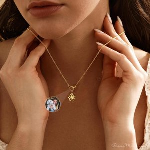 Personalized Photo Projection Necklace with Birth Flower, Sterling Silver 925 Memorial Picture Necklace, Photo Inside Jewelry, Birthday Gift for Her