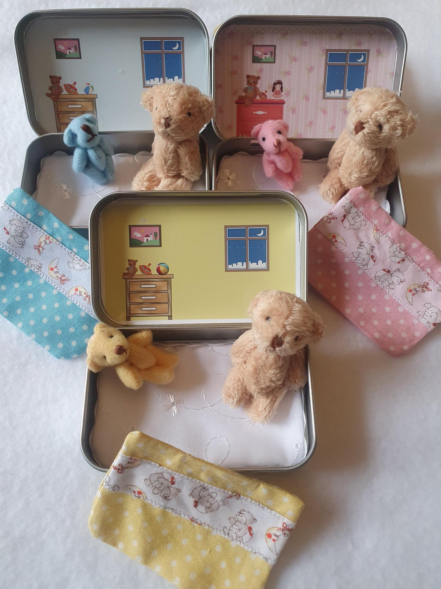 Teddy family mini tin,tiny teddy family,all inclusive family,choose mummy bear,daddy bear,him her teddy,gender neutral,keepsake gift