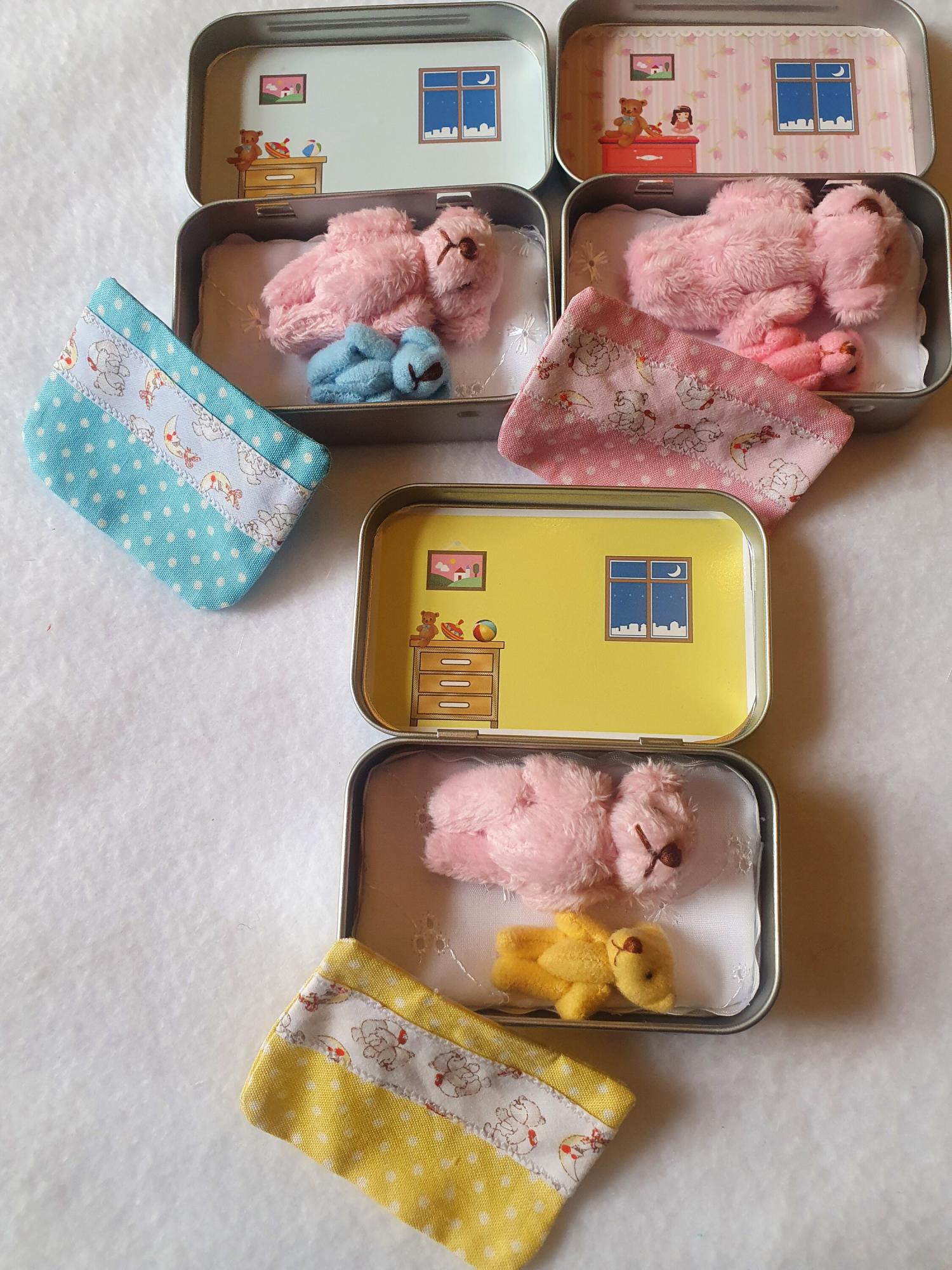 Teddy family mini tin,tiny teddy family,all inclusive family,choose mummy bear,daddy bear,him her teddy,gender neutral,keepsake gift
