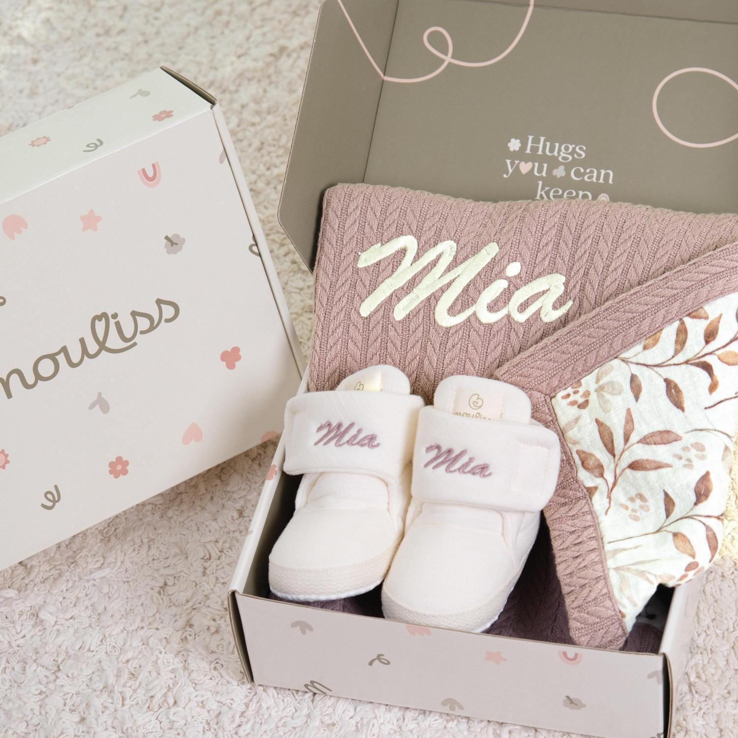 Personalized Baby Blanket & Booties Gift Set • Embroidered Name Newborn Gift • Baby Shower Gift • Custom Baby Gift • Baby Keepsake