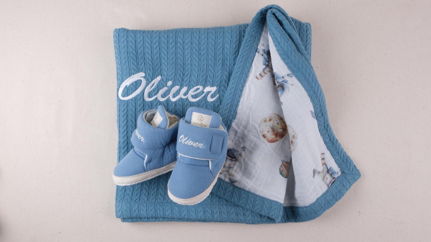 Personalized Baby Blanket & Booties Gift Set • Embroidered Name Newborn Gift • Baby Shower Gift • Custom Baby Gift • Baby Keepsake