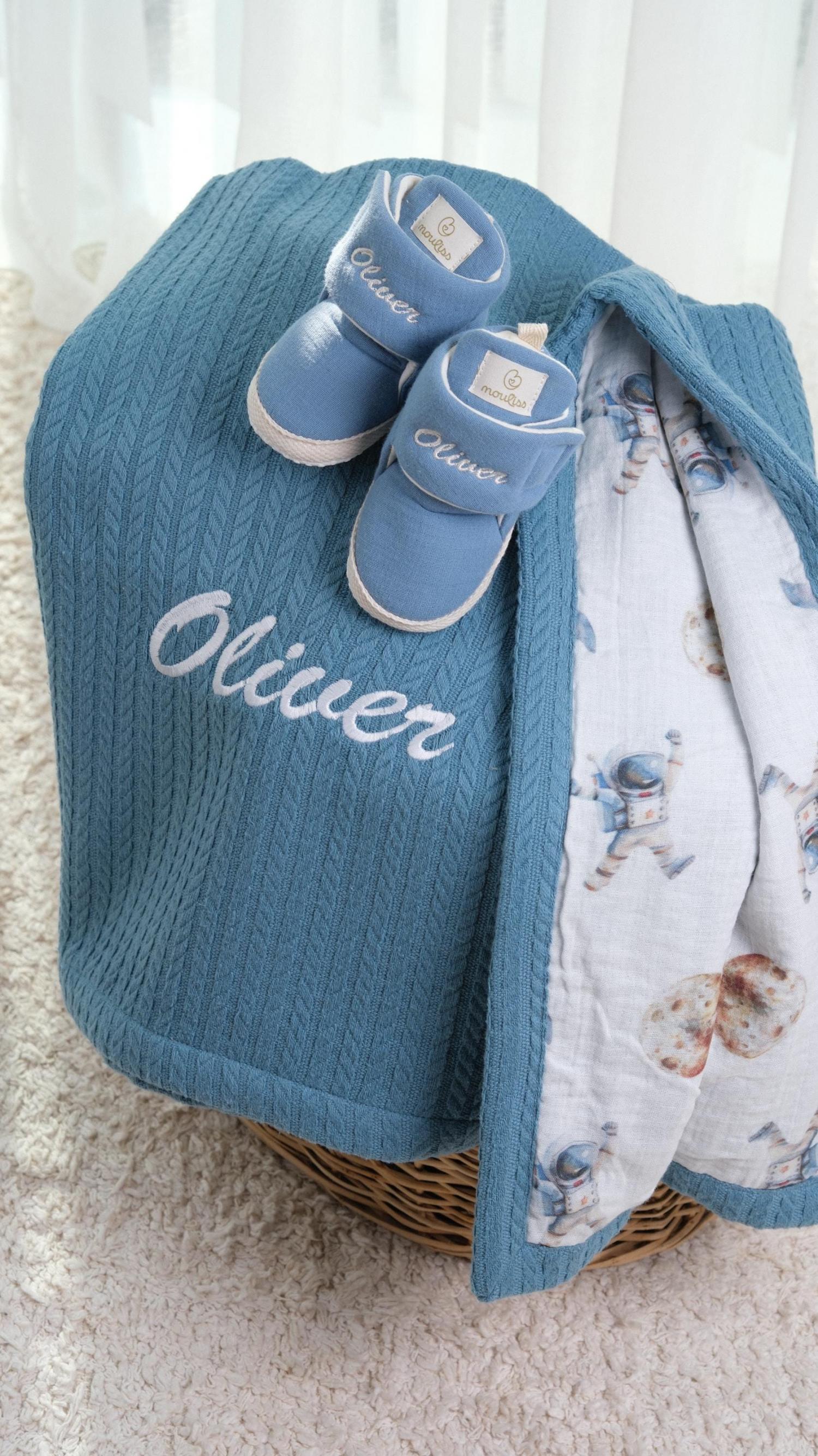 Personalized Baby Blanket & Booties Gift Set • Embroidered Name Newborn Gift • Baby Shower Gift • Custom Baby Gift • Baby Keepsake
