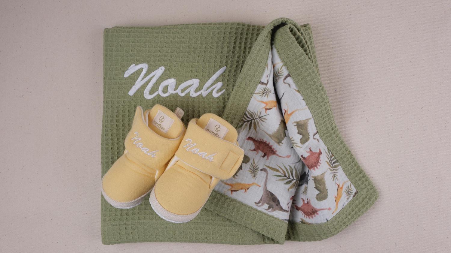 Personalized Baby Blanket & Booties Gift Set • Embroidered Name Newborn Gift • Baby Shower Gift • Custom Baby Gift • Baby Keepsake