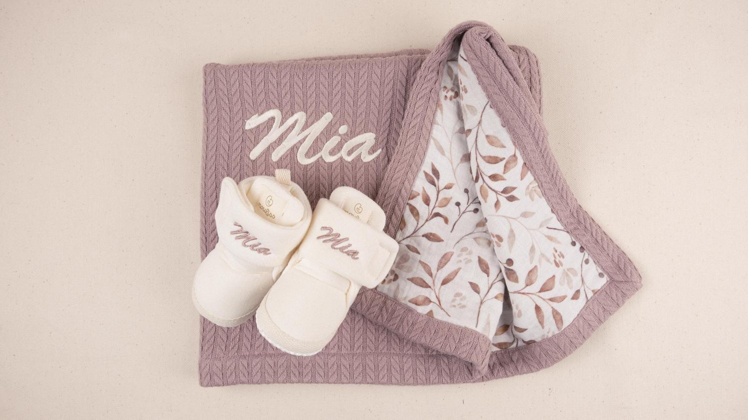 Personalized Baby Blanket & Booties Gift Set • Embroidered Name Newborn Gift • Baby Shower Gift • Custom Baby Gift • Baby Keepsake