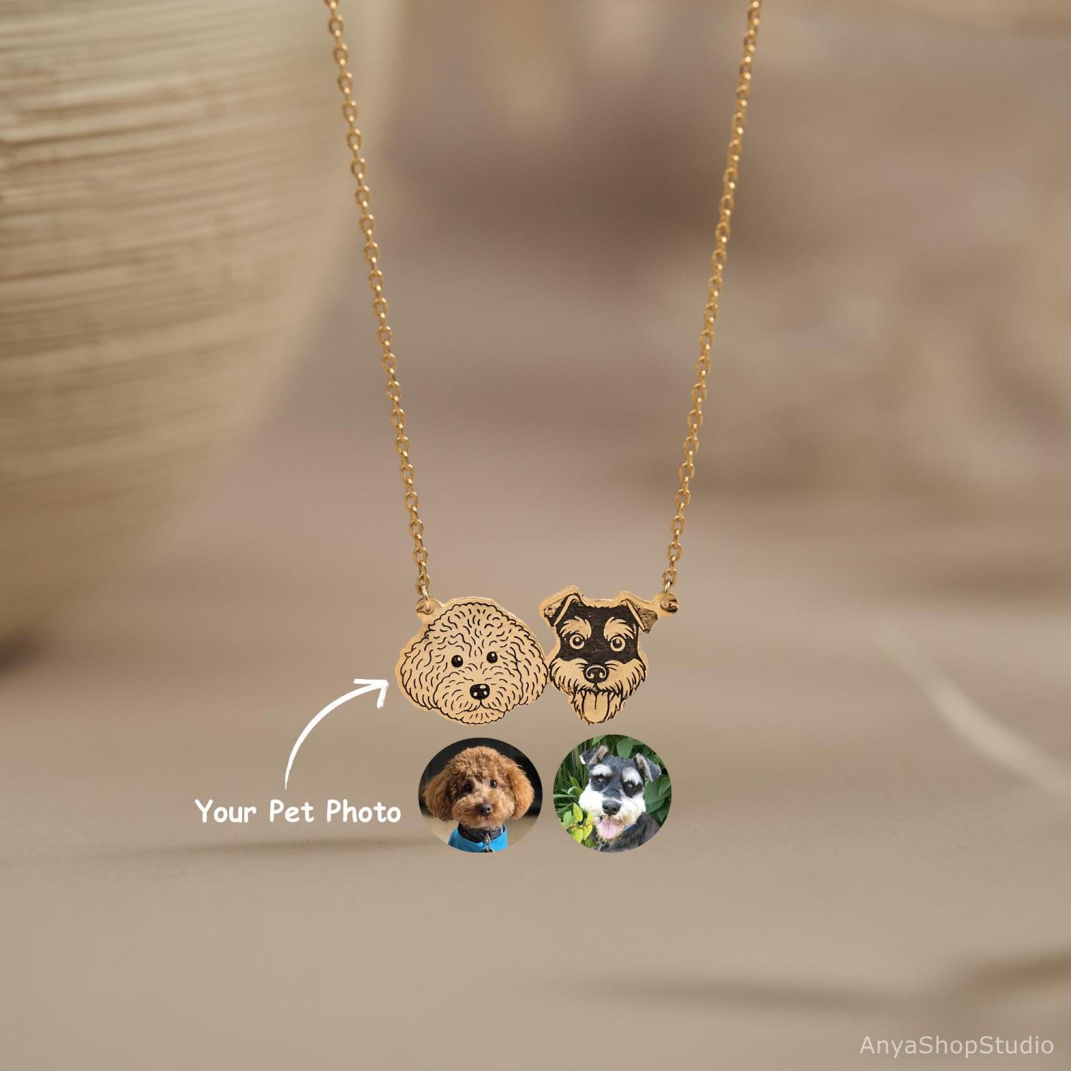 Custom Pet Portrait Necklace, Pet Memorial Jewelry, Pet Name Necklace, Engraved Necklace, Dog & Cat Necklace, Women Necklace, Gift for Her