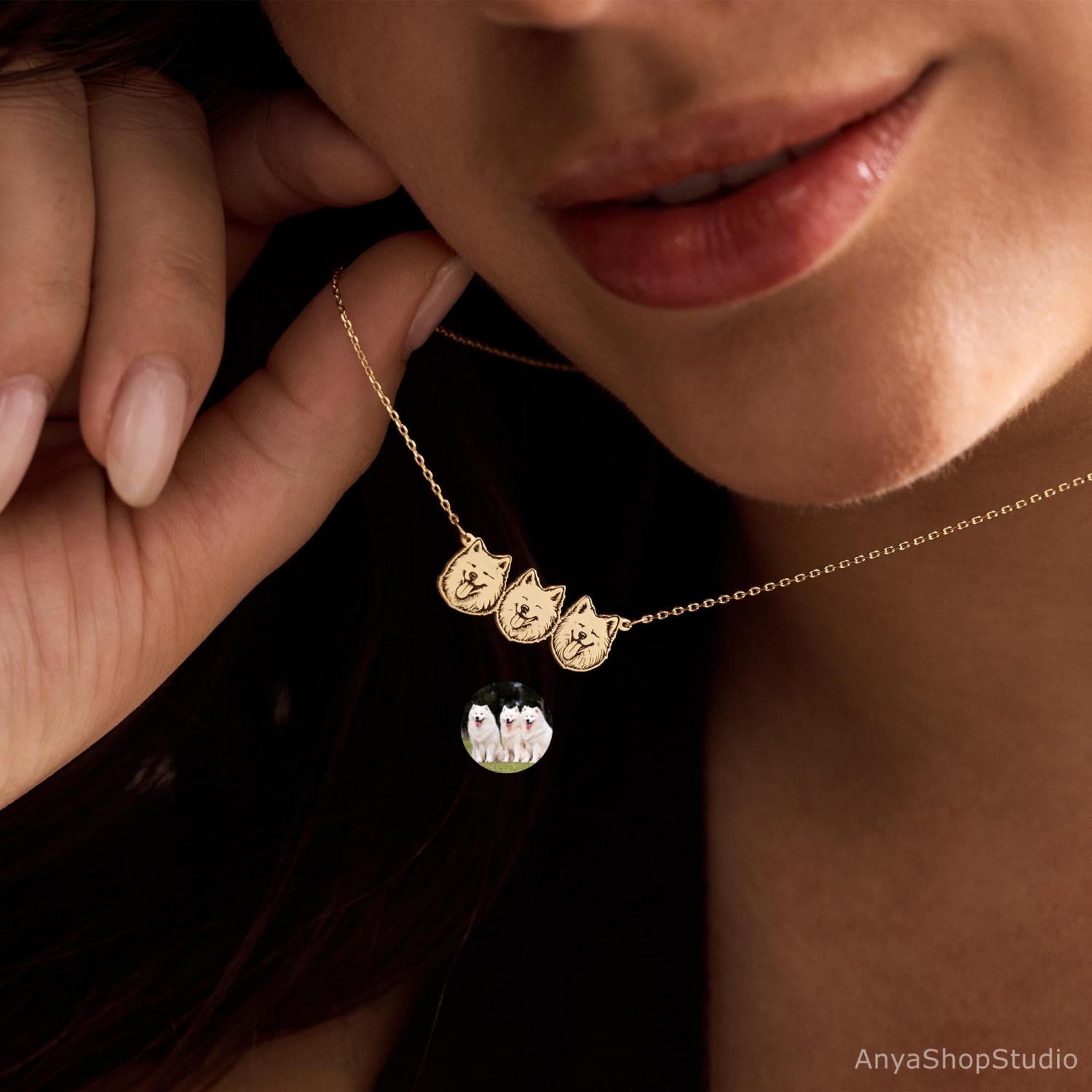Custom Pet Portrait Necklace, Pet Memorial Jewelry, Pet Name Necklace, Engraved Necklace, Dog & Cat Necklace, Women Necklace, Gift for Her