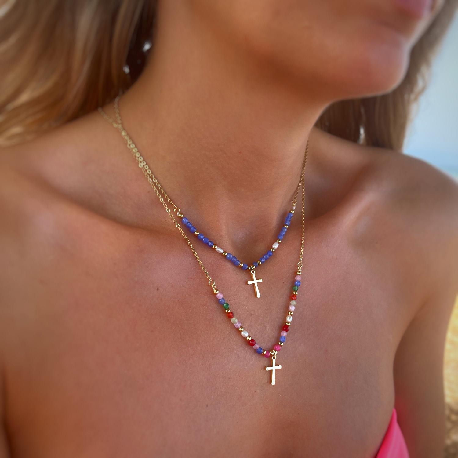 Beaded Cross Necklace - Gold Filled Cross Necklace - Cross Necklaces - Cross Charm Necklace - Personalized Gifts - Gifts