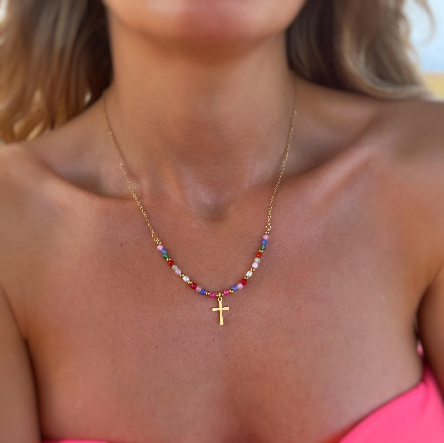 Beaded Cross Necklace - Gold Filled Cross Necklace - Cross Necklaces - Cross Charm Necklace - Personalized Gifts - Gifts