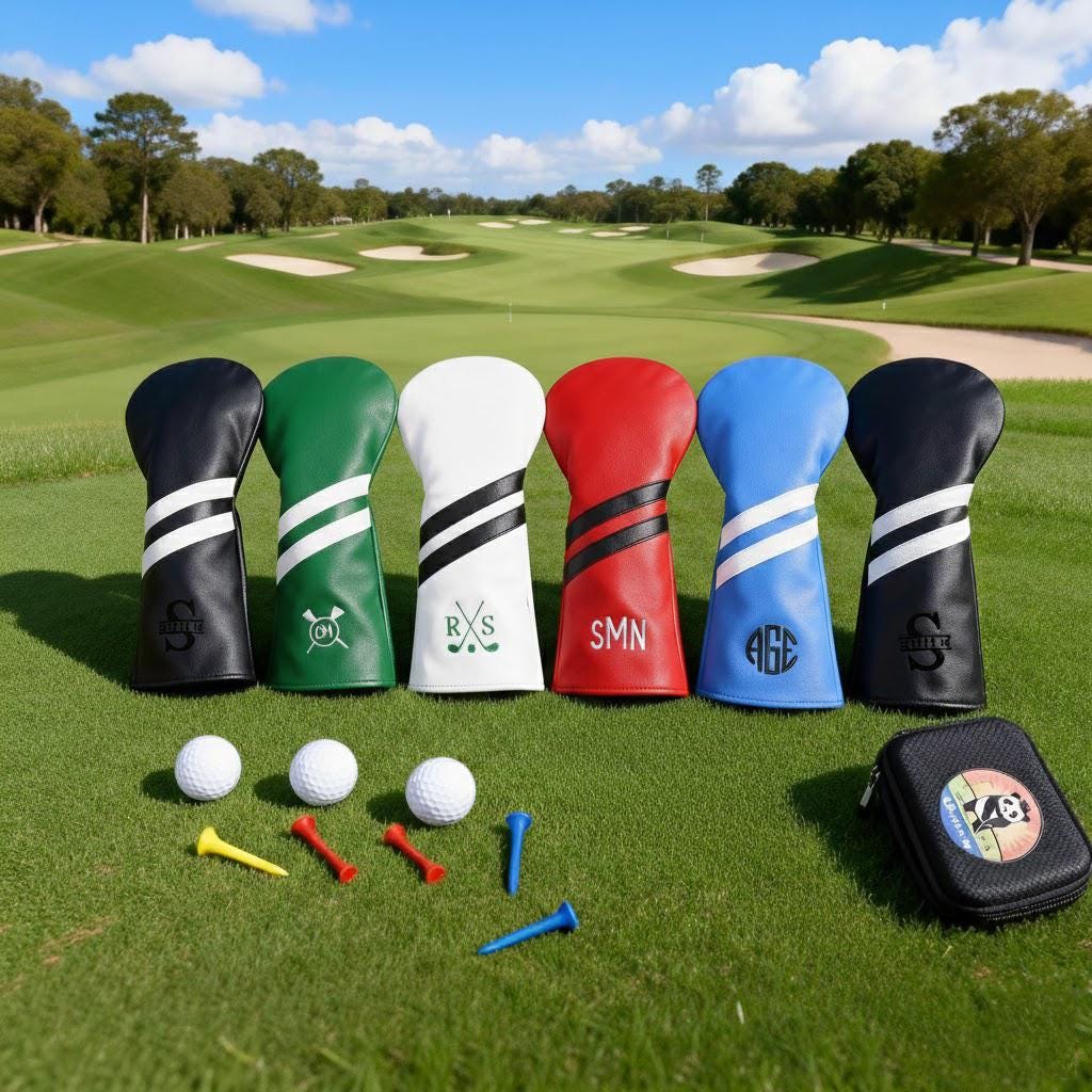 Personalized Golf Club Headcover, Custom Leather Golf Club Cover, Monogram Embroidered Golf Gift for Men, Gift for Golfer, Dad, Coach