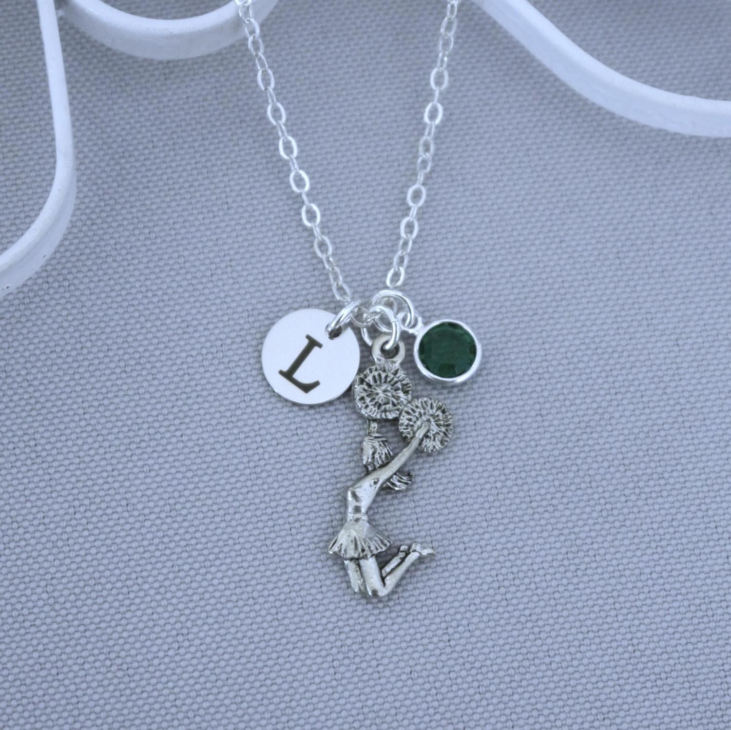 Cheerleader Necklace, Personalized Cheerleader Necklace, Cheerleader Gifts, Letter Birthstone, Cheerleader Jewelry, Cheer Necklace, Custom