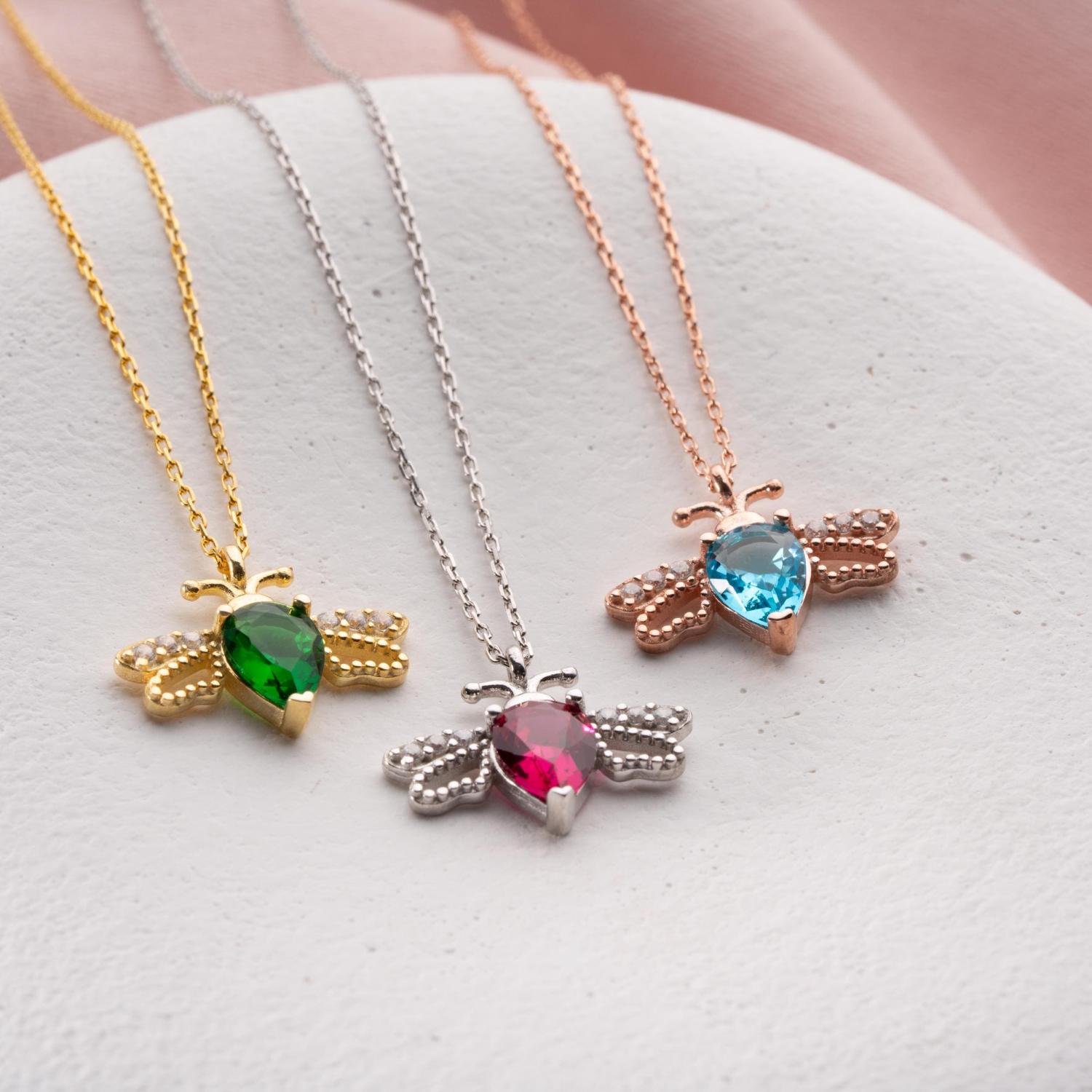 Bee Birthstone Necklace, Gold Insect Pendant: Bee Lover Gift