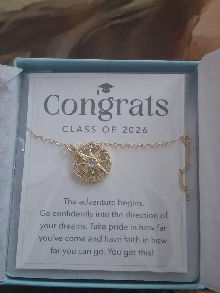 Follow Your Compass Necklace, New Beginnings Graduation Gift, Necklace on Card, College, High School Graduating Senior Gift for Girl Custom