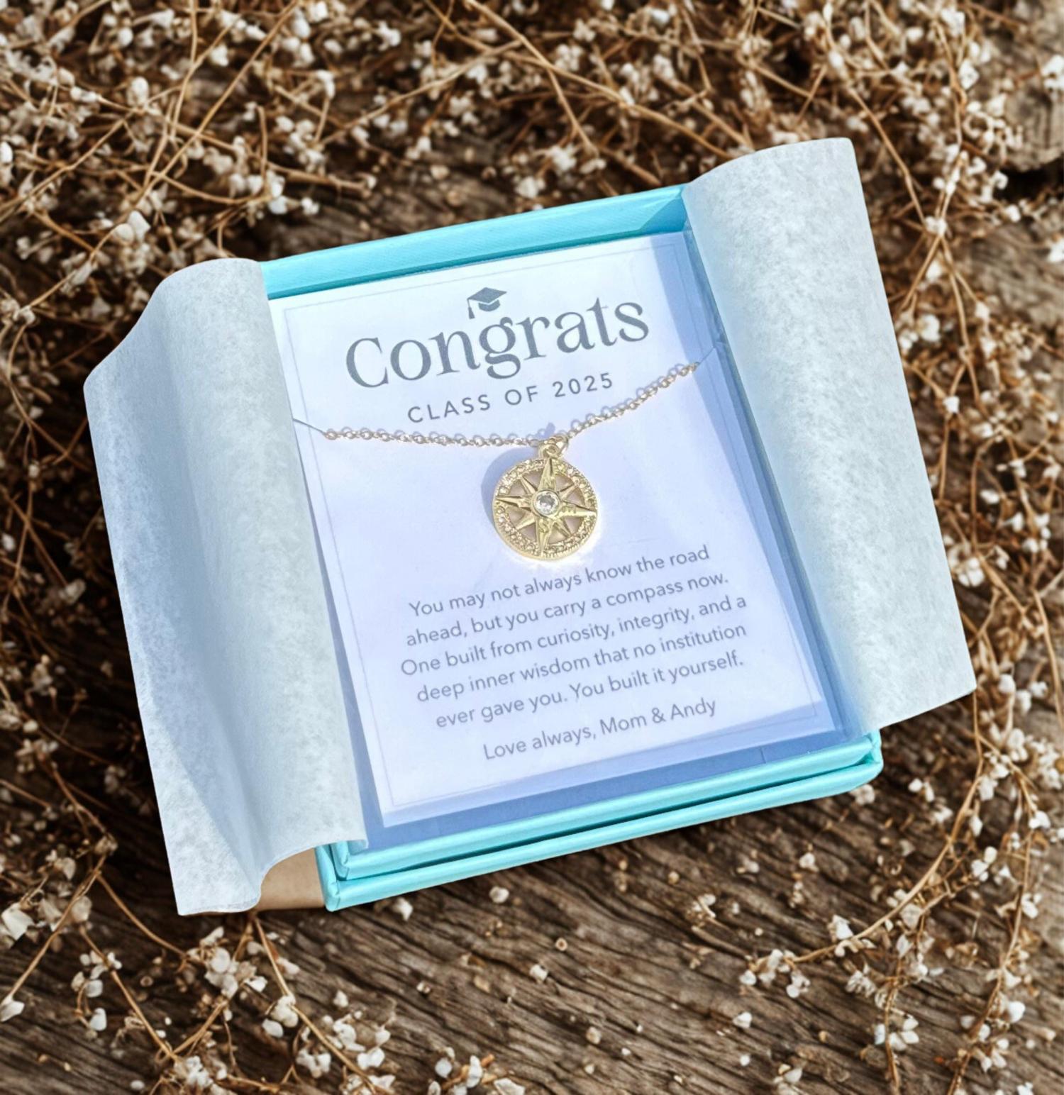 Follow Your Compass Necklace, New Beginnings Graduation Gift, Necklace on Card, College, High School Graduating Senior Gift for Girl Custom